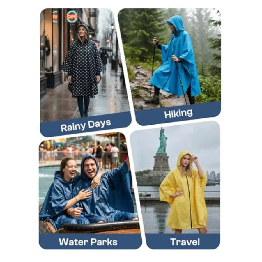 SaphiRose Lightweight Waterproof Rain Poncho for Adults with Hood Portable Rainwear for Outdoor