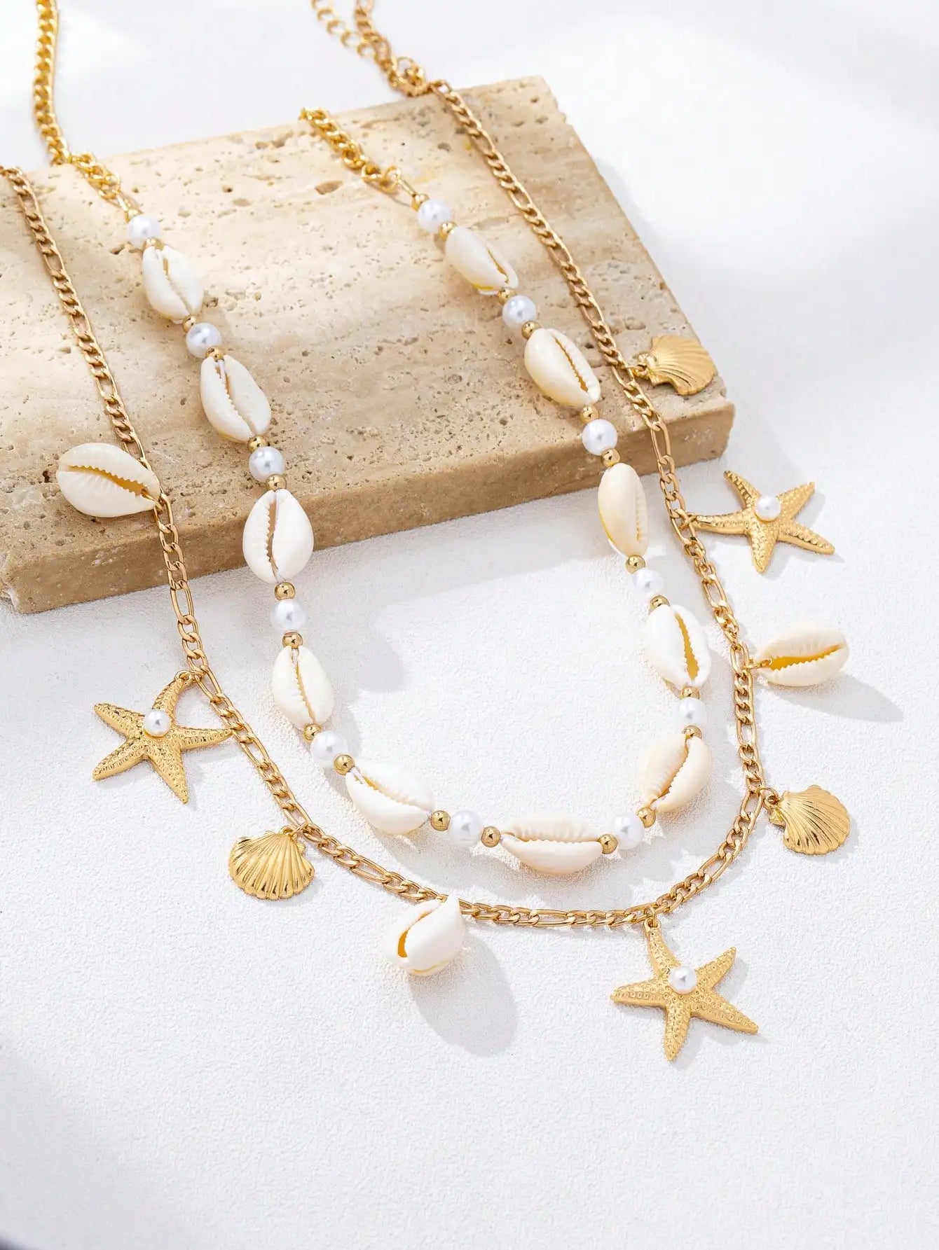 2pcs Bohemian Style Ocean Series Shell & Starfish Beaded Waist Chain For Women
