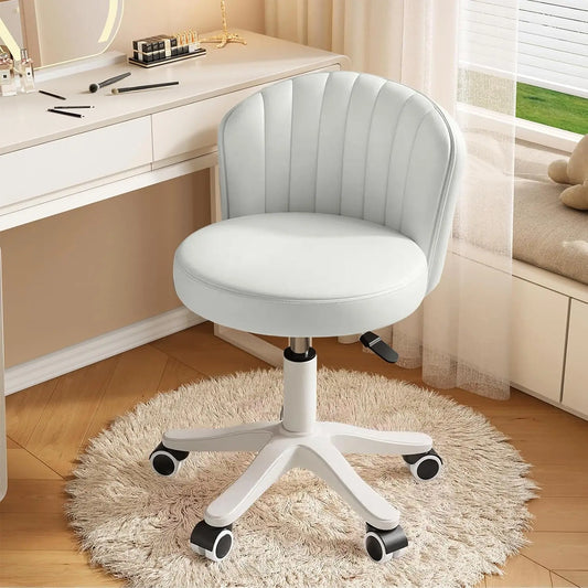 Small Round Armless Rolling Desk Chair Height Adjustable Swivel Vanity Seat