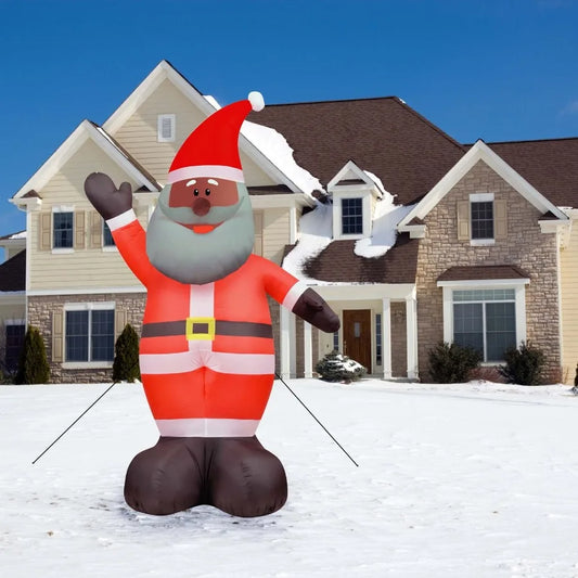 12ft Airblown Inflatable African American Santa with Lights for Outdoor Holiday Decorations Perfect for Christmas Displays in P