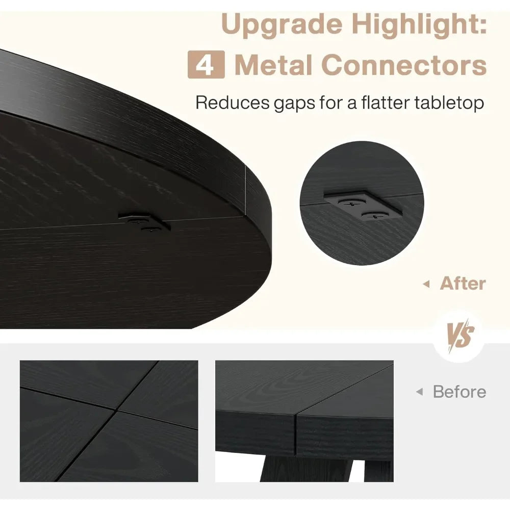 Round Dining Table Wood Kitchen Table for Dining Room, 47 in Dinning Room Tables for 4 Man, Farmhouse Dinner Table with Wooden