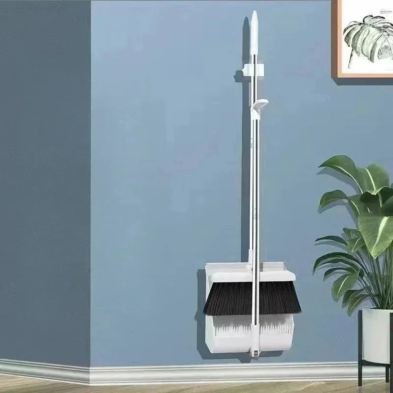 Folding Dustpan & Broom Set – Extra Thick Mounting Teeth, Clip Swivel Long Handle, Space Saving Storage