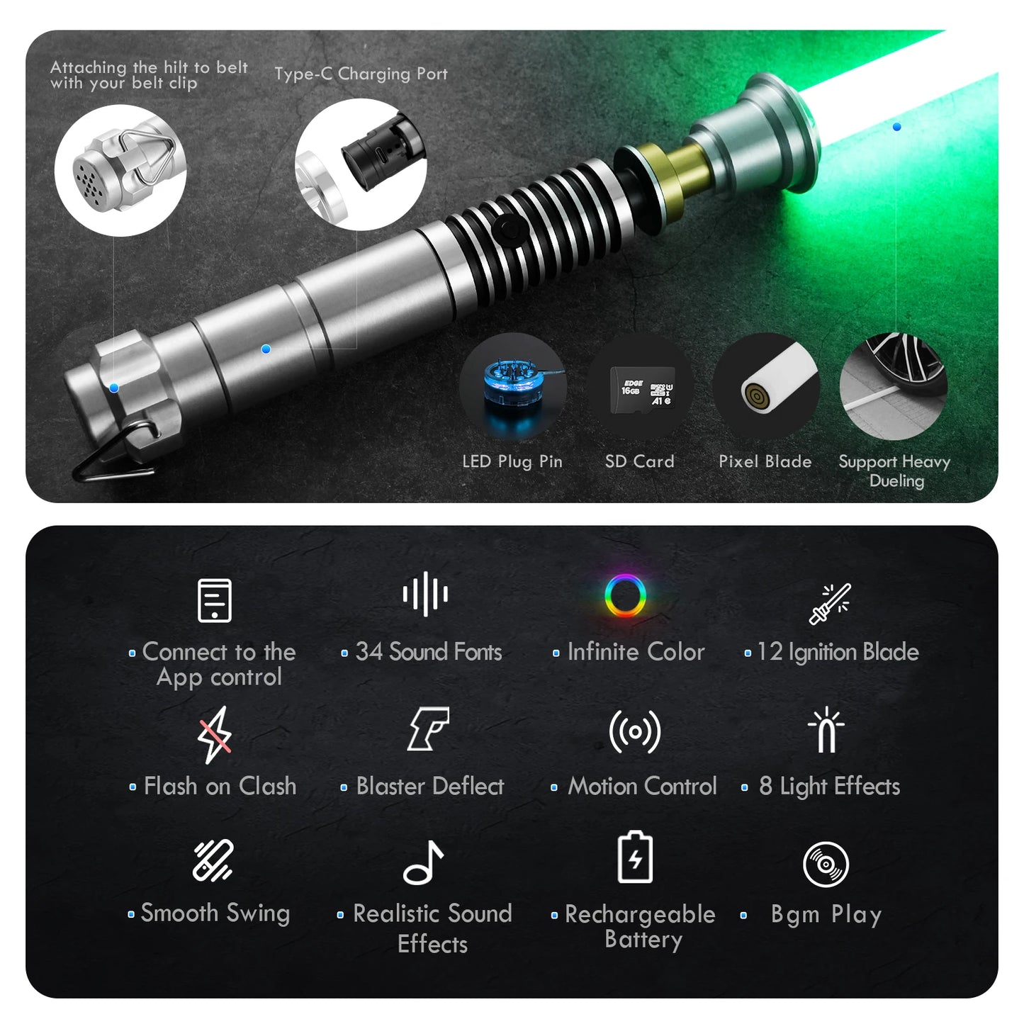 Luke Inspired Lightsaber XRGB3.0/Xenopixel 3.0 Smooth Swing App Control Colour Change