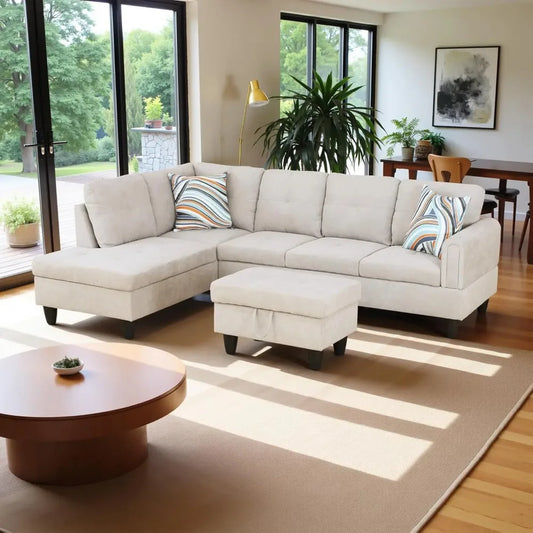 Oversized Sectional Couch, L Shaped Couch with Storage Ottoman, Modern Modular Sofa with Deep Seat, Sectional Couches for Living