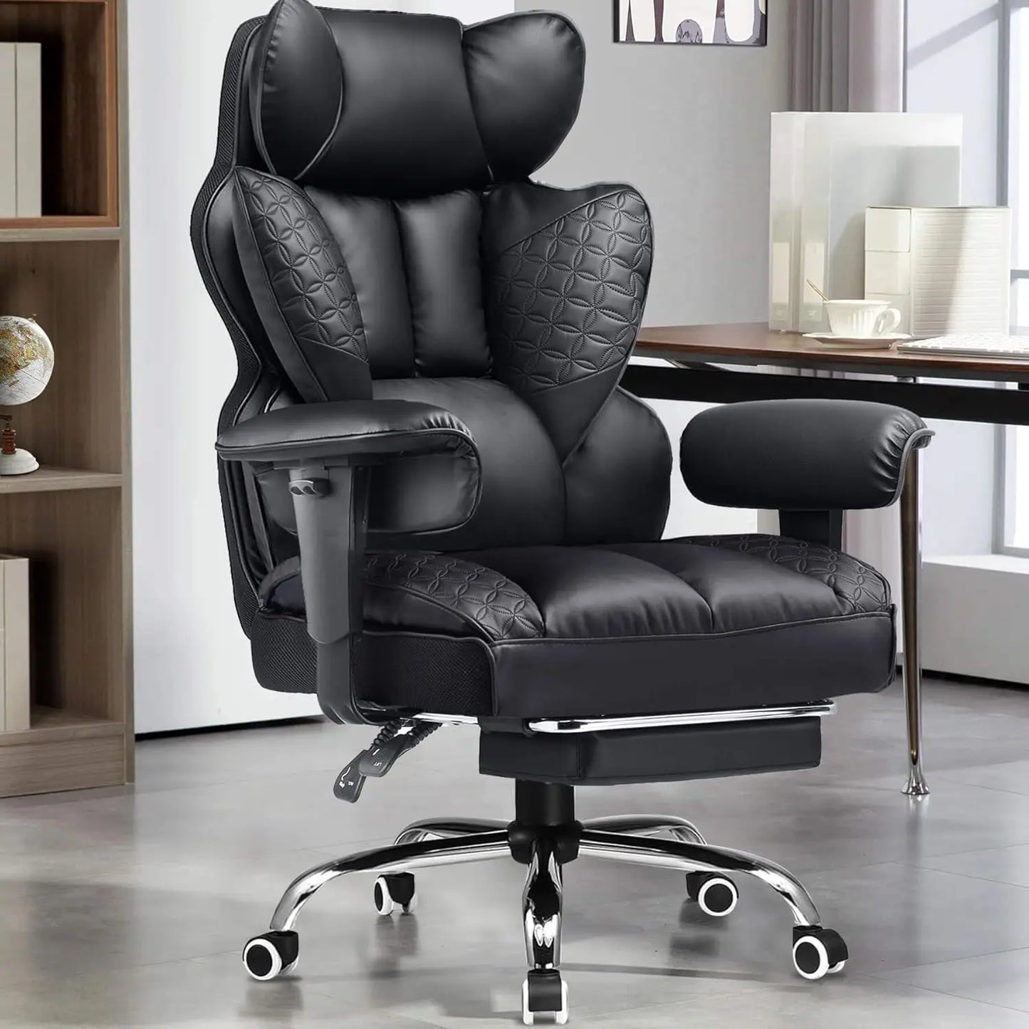 Heavy Duty Gaming Chair 400lbs with Footrest, Ergonomic Wide Seat, Lumbar Support, Earth-Black