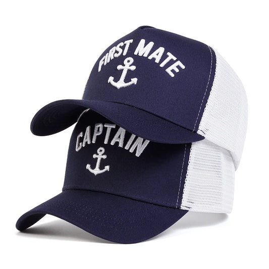 2pcs/set Unisex FIRST MATE/CAPTAIN Embroidery Baseball Net Caps Spring and Summer Outdoor Adjustable Casual Hats Sunscreen Hat