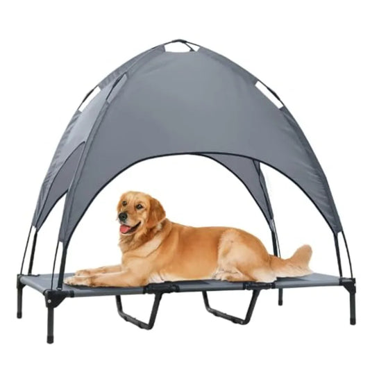 Elevated Dog Bed with Canopy 48-inch Waterproof Pet Cot Portable Outdoor Pet Bed with Carry Bag Indoor/Outdoor Cooling Canopy D