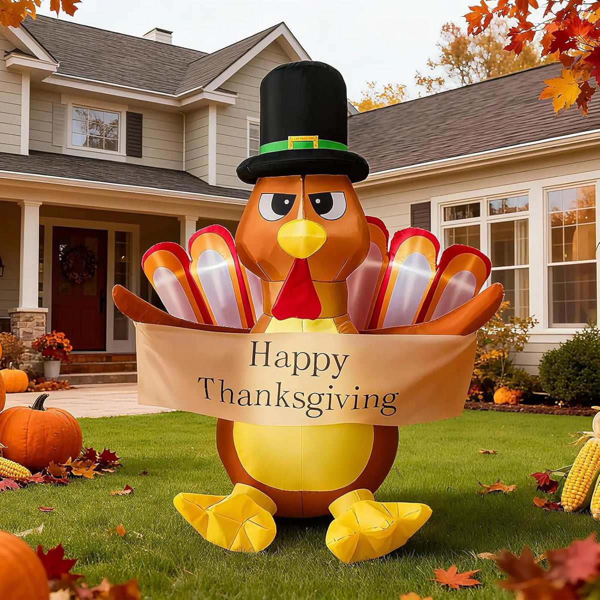 6 FT Thanksgiving Inflatables Turkey Decoration with Built-in LED Lights for Outdoor Lawn Yard Blow up Turkey Decor