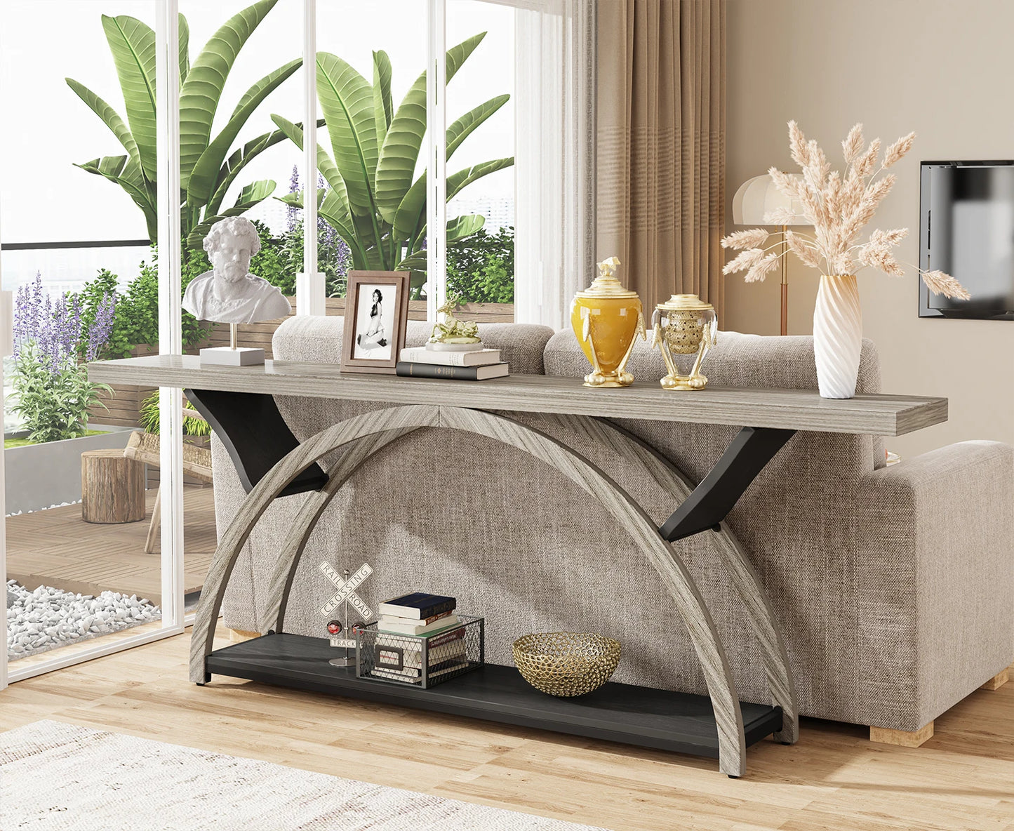 LITTLE TREE 70.87" Console Table with Storage Shelf, Narrow Long Sofa Table Behind Couch Table, 2-Tier Rustic Entryway Table