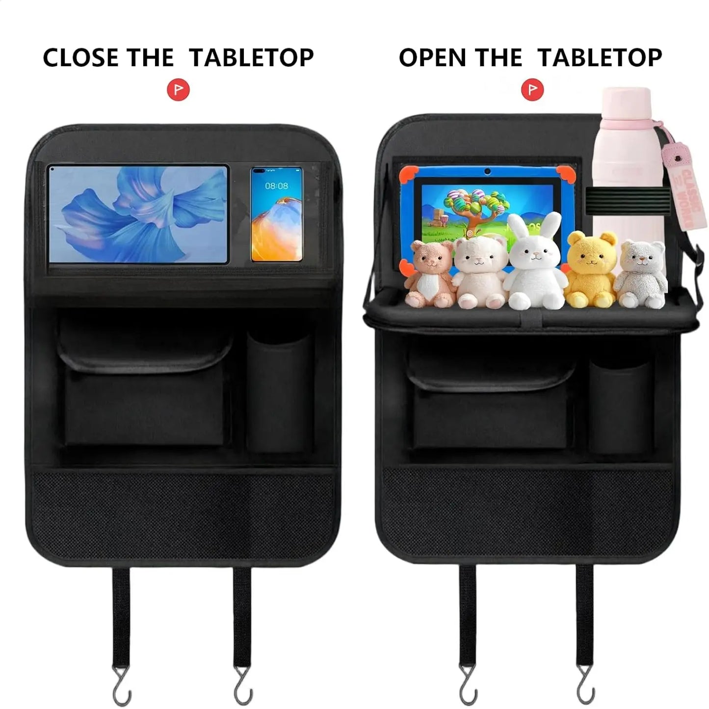 Car Seat Organiser Back Seat Kick Protector with Tray and Tablet Storage for Kids, 2 Pack
