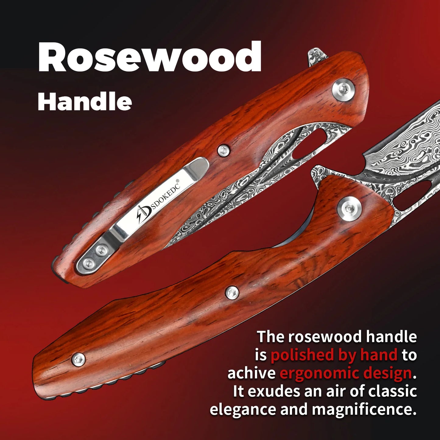 SDOKEDC VG10 Damascus Steel Folding Knives Multitool Edc Hand Tools Camping Knife Outdoor Survival Mens Gifts Rosewood Handle