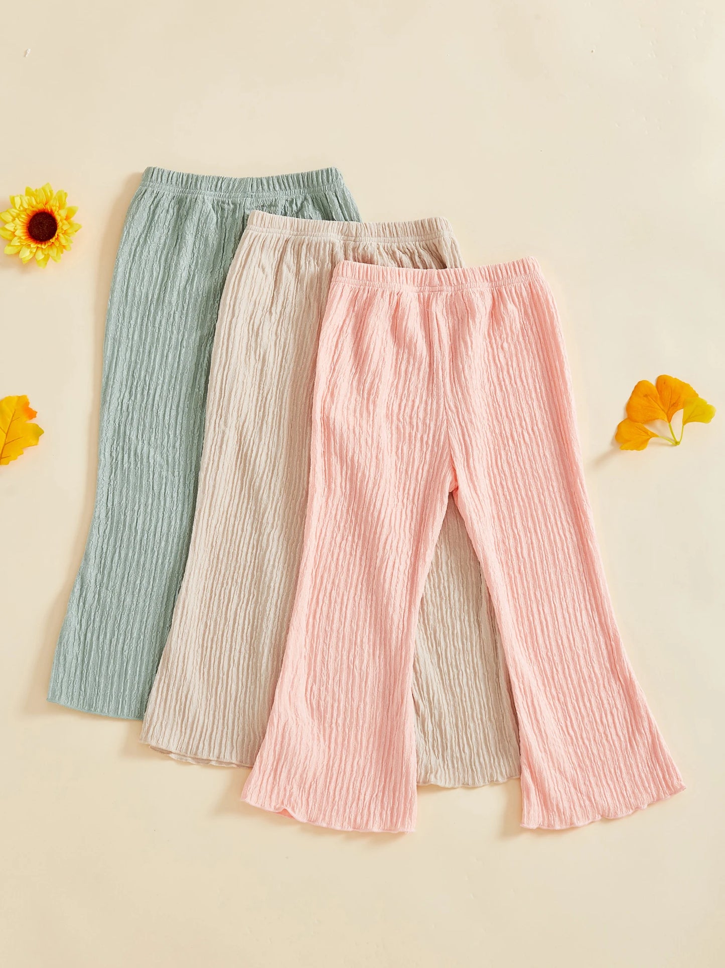 Toddler Girls Flare Pants Set Casual Elastic Waist Solid Color Bell Bottom Pants Trousers