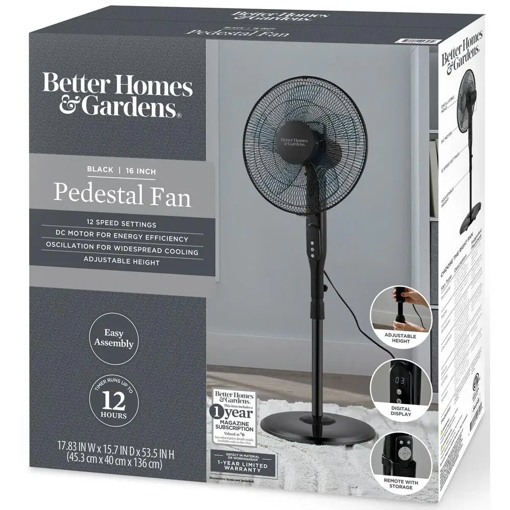 16 Inch 12 Speed Oscillating Pedestal Fan Remote Control Adjustable Height Programmable Timer Indoor Cooling Free Standing