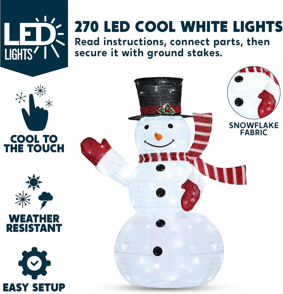 JOYFY 3 Pc 3D Christmas Collapsible Snowman Yard Light 270 PreLit LED Cool White Light for Christmas Indoor Outdoor Garden Décor