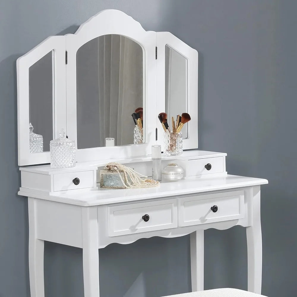 Sanlo Wooden Vanity | Make Up Table and Stool Set | White