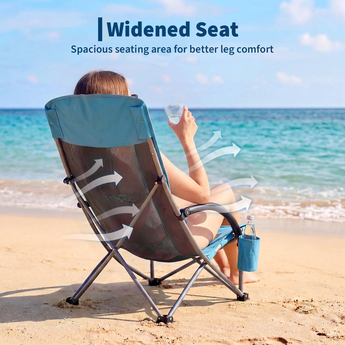 High Back Beach Chair,Folding Beach Chairs, Extra Wide Seat Chair with Cup Holder, Storage Pocket & Carry Bag for Camping Travel