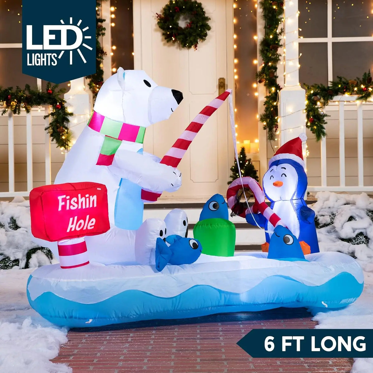 6 FT Long Christmas Inflatable Penguin & Polar Bear Decoration,Blow Up Yard Decoration for Christmas Party Decorations