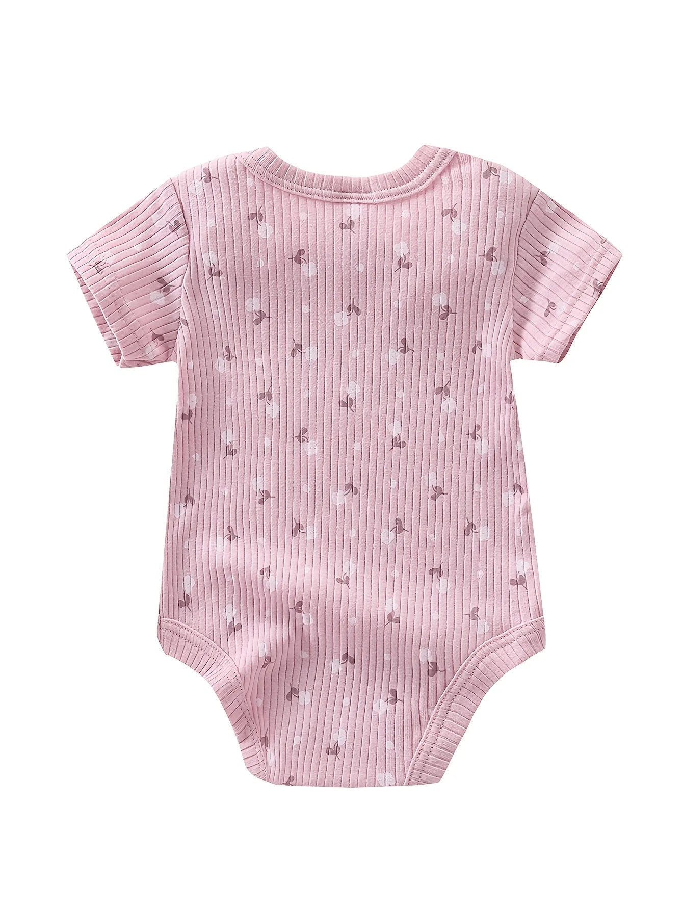 5pcs Set Baby Girl Short Sleeve Spring Summer Triangle 1pc Jumpsuit, Cotton Floral Print Romper, Infant Girl Cute Style Crawling Clothes, Newborn Clothing, Baby Girl Clothing, Infant Apparel, Perfect for Outdoor