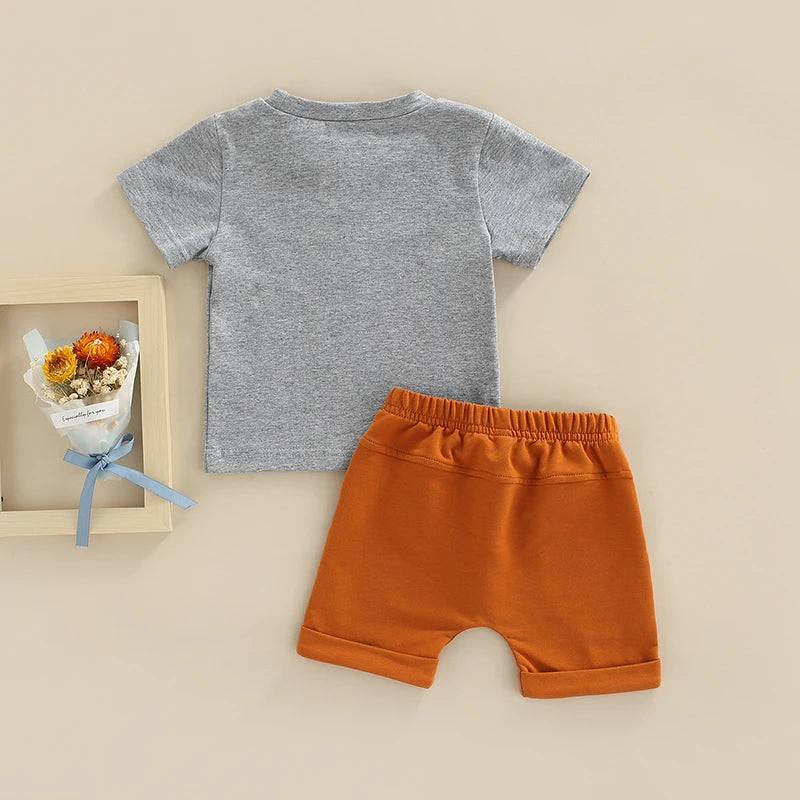 Infant Boys Clothing Set Stylish Short Sleeve Crew Neck Tee with Matching Shorts for Little Boys Casual Toddler Outfit