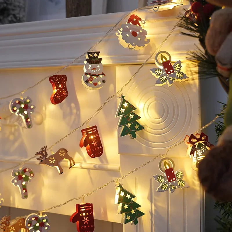 Christmas LED Fairy Lights Garland Santa Claus Fawn Gloves Bell Garland Battery Operated Lights Room Bedroom Decorative Lamp