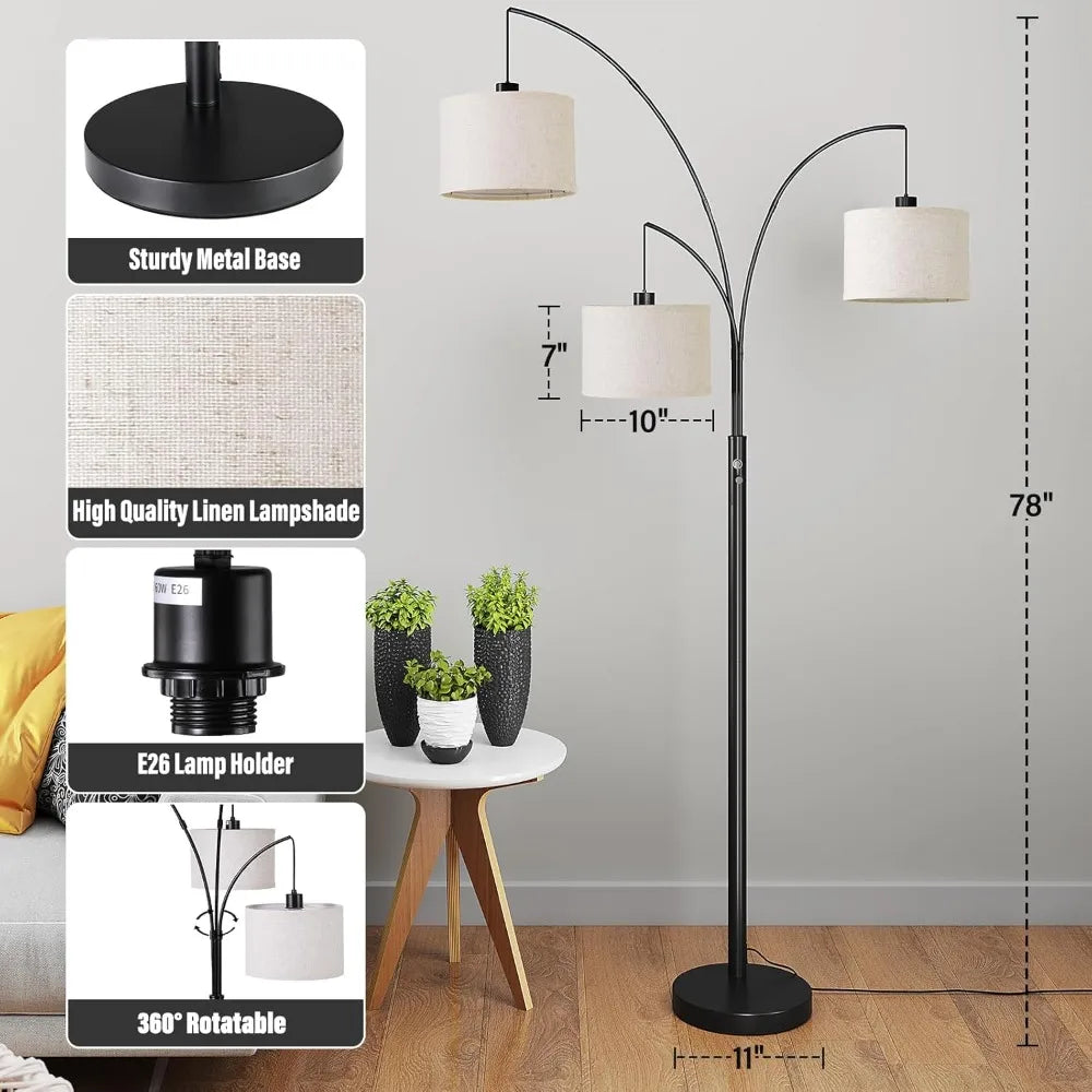 78" Tall Floor Lamp with Hanging Drum Shade, Modern Arc Standing Lamp for Living Room, Bedroom, Office, Corner