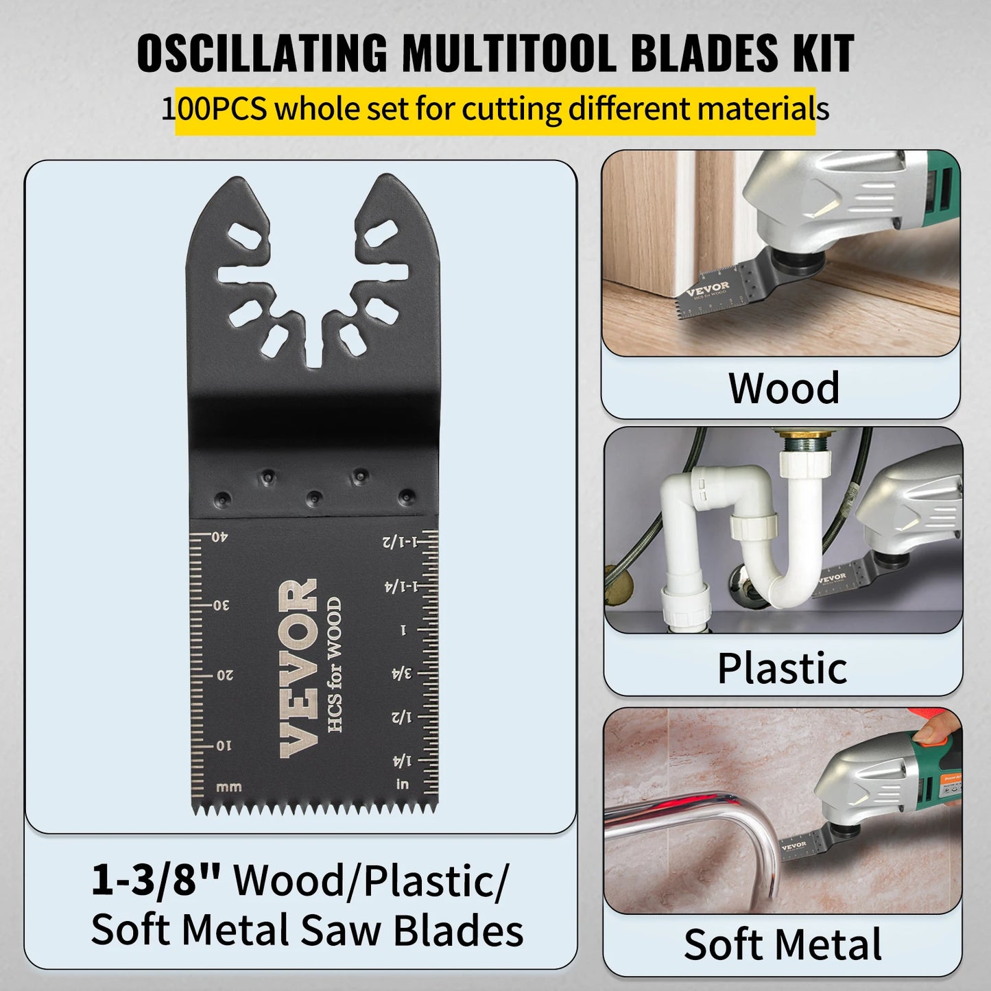 SucceBuy 100PCS Oscillating Saw Blades Quick Release Multitool BladesKit HCS Tool Blades Cut Cutter for Wood Plastic Metal Nails