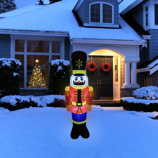 Lighted Inflatable Nutcracker Soldier Outdoor Christmas Decoration for Holiday Yard Display 6.25' Tall Animated Figure with Bri