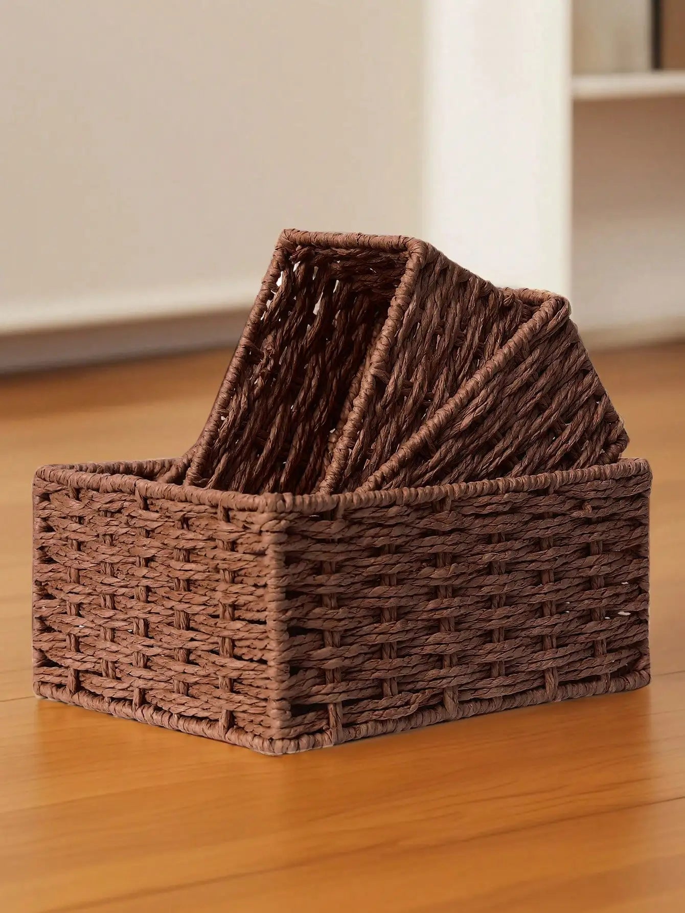 1pc/3pcs Desktop Storage Box, Handmade Rattan Woven Organizer Tray For Cosmetics, Keys, Snacks, Home Living Room, Bedroom, Study, Office, S/M/L Sizes Available,For Back To School
