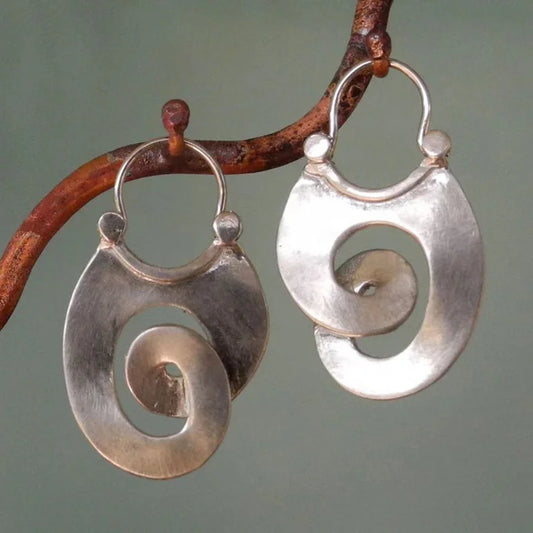 Spiral Hoop Earrings - Vintage Bohemian Silver Plated Jewelry (Hypoallergenic/Nickel-Free)