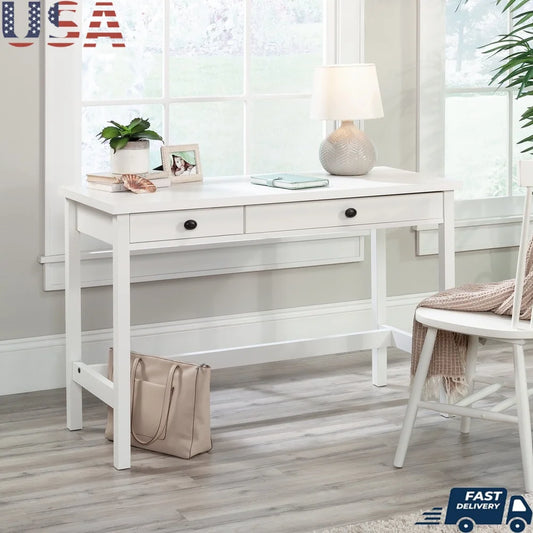 Small Writing Desk with Two Drawers Functional Office Desk Great Home Workspace Storage and Organization