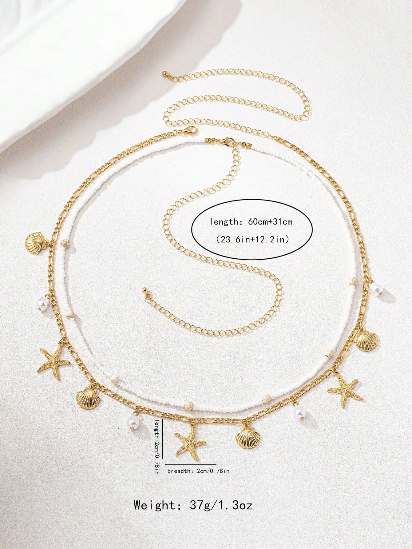 2pcs Bohemian Style Ocean Series Shell & Starfish Beaded Waist Chain For Women