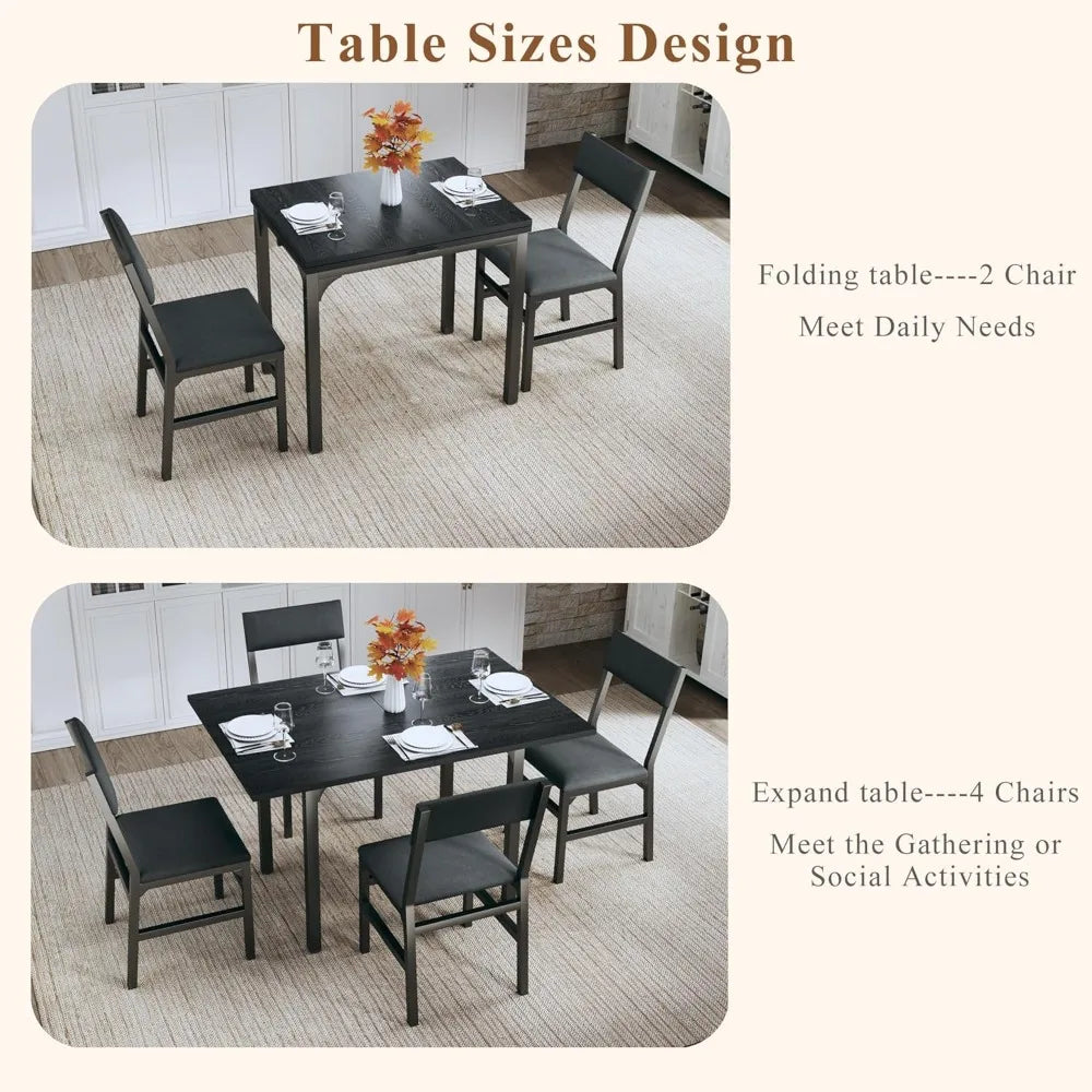 4-person Dining Table Set, Expandable Kitchen Dining Table Cushion Chair Set