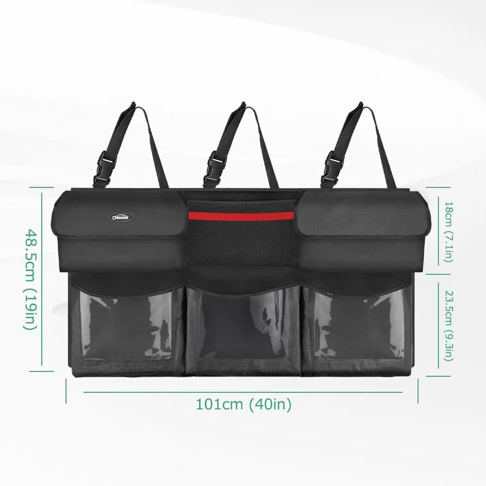 Foldable Car Trunk Organizer with 6 Pockets and Adjustable Straps, 40x19inch Cargo Storage for Back Seat