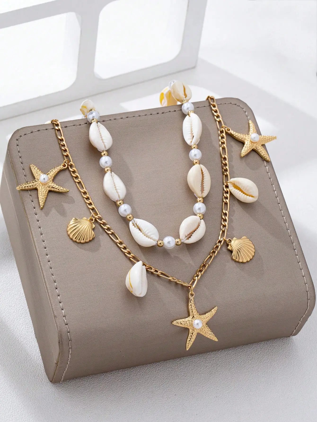 2pcs Bohemian Style Ocean Series Shell & Starfish Beaded Waist Chain For Women