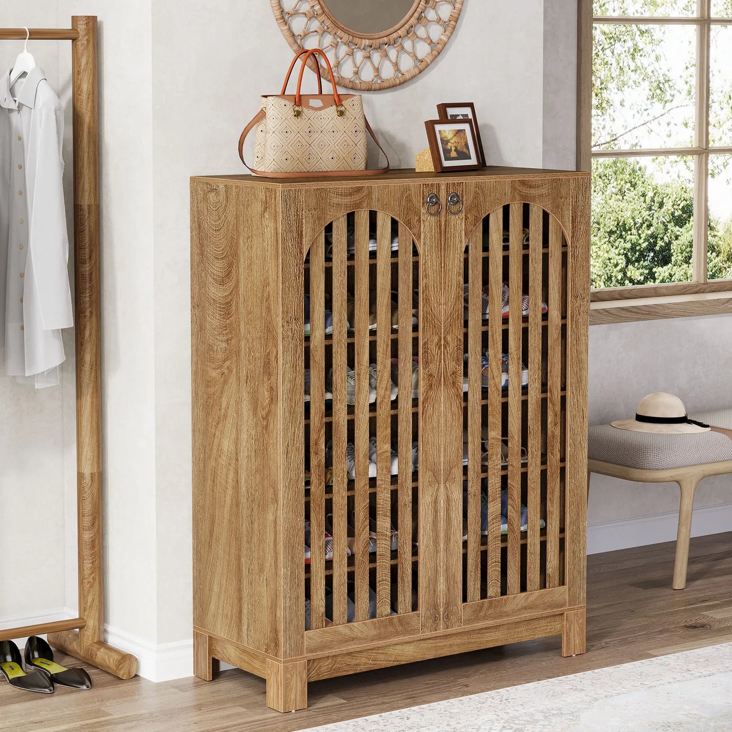 LITTLE TREE Shoe Cabinet with Shutter Doors, 6-Tier Shoe Storage Cabinet, Entryway Shoe Rack Organizer with Adjustable Shelves