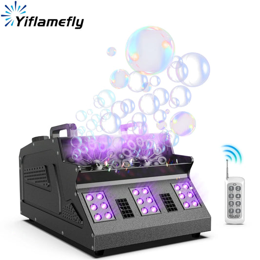 Yiflamefly 1500W Bubble Fog Machine 8 RGB 3IN1 LED Smoke Bubble Machine DMX Stage Light with Remote Control For DJ Wedding Party