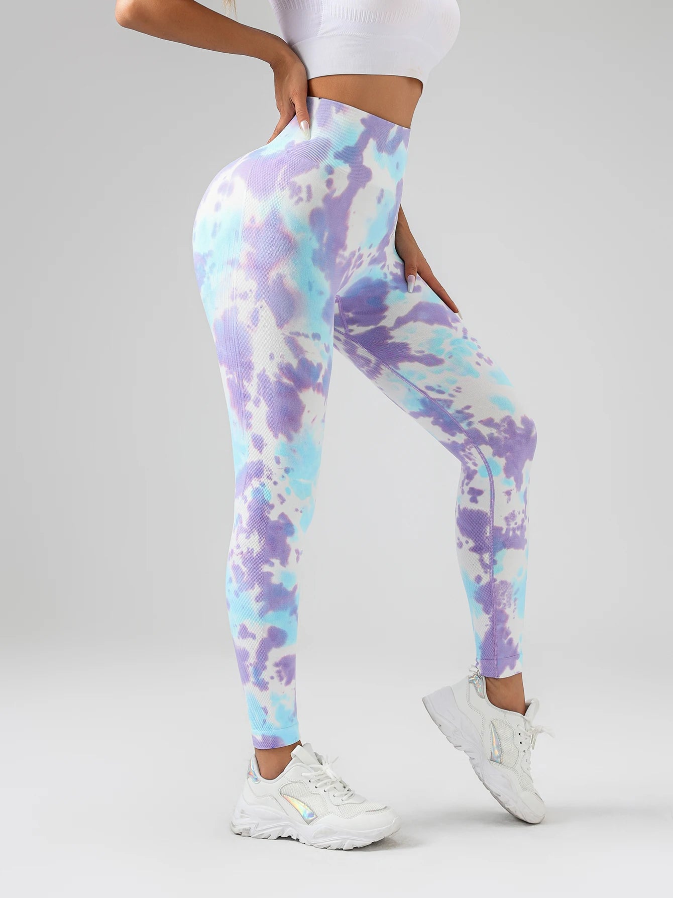 US Local Women's Drip-dyed Tie-dye leggings, yoga pants, blue-purple blended gradient sports trousers leggings