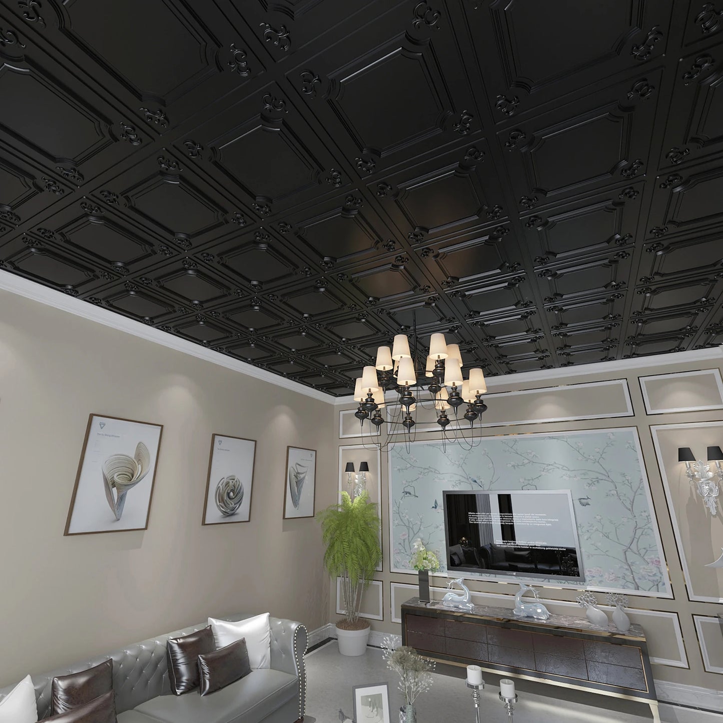 Art3d Drop Ceiling Tiles 24x24 in White (12-Pack, 48 Sq.ft), Wainscoting Panels Glue Up 2x2