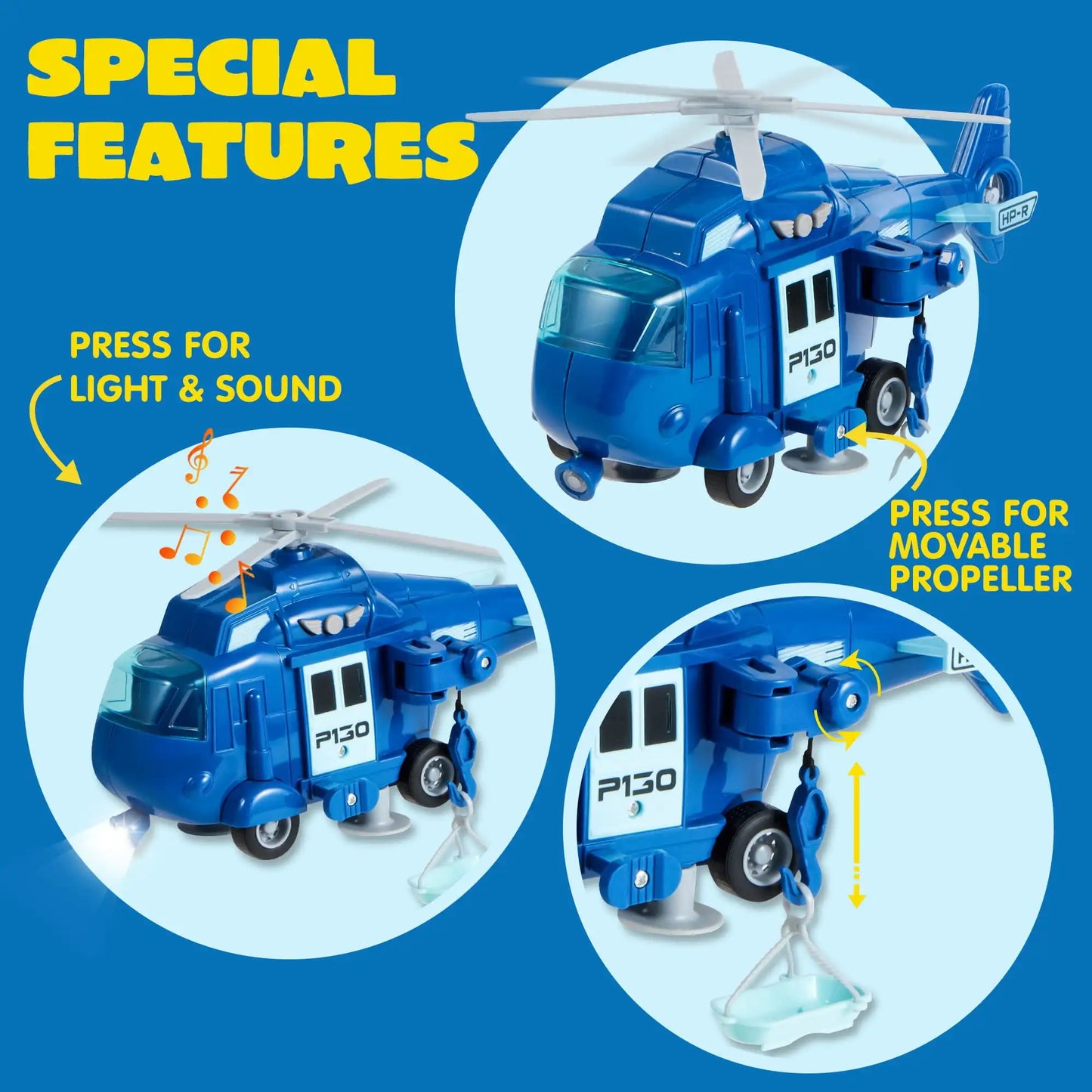 Joyfy 4 Packs Emergency Vehicle Playset Friction Powered Truck Ambulance Fire Truck Police Car Helicopter for Kid Birthday Gifts