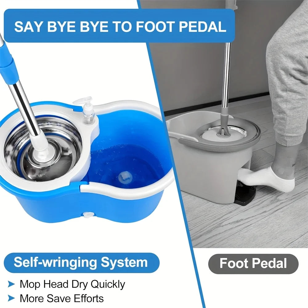 Mop And Bucket with Wringer Kit, 360 Degree Swivel Mop And Bucket with 3 Replacement Heads, Floor Mop Bucket for Hardwood