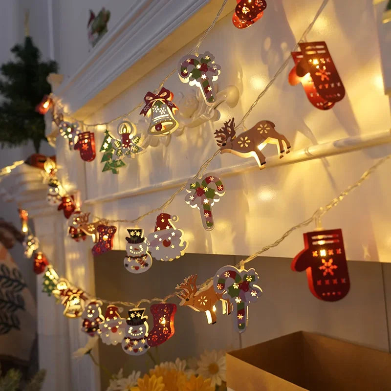 Christmas LED Fairy Lights Garland Santa Claus Fawn Gloves Bell Garland Battery Operated Lights Room Bedroom Decorative Lamp