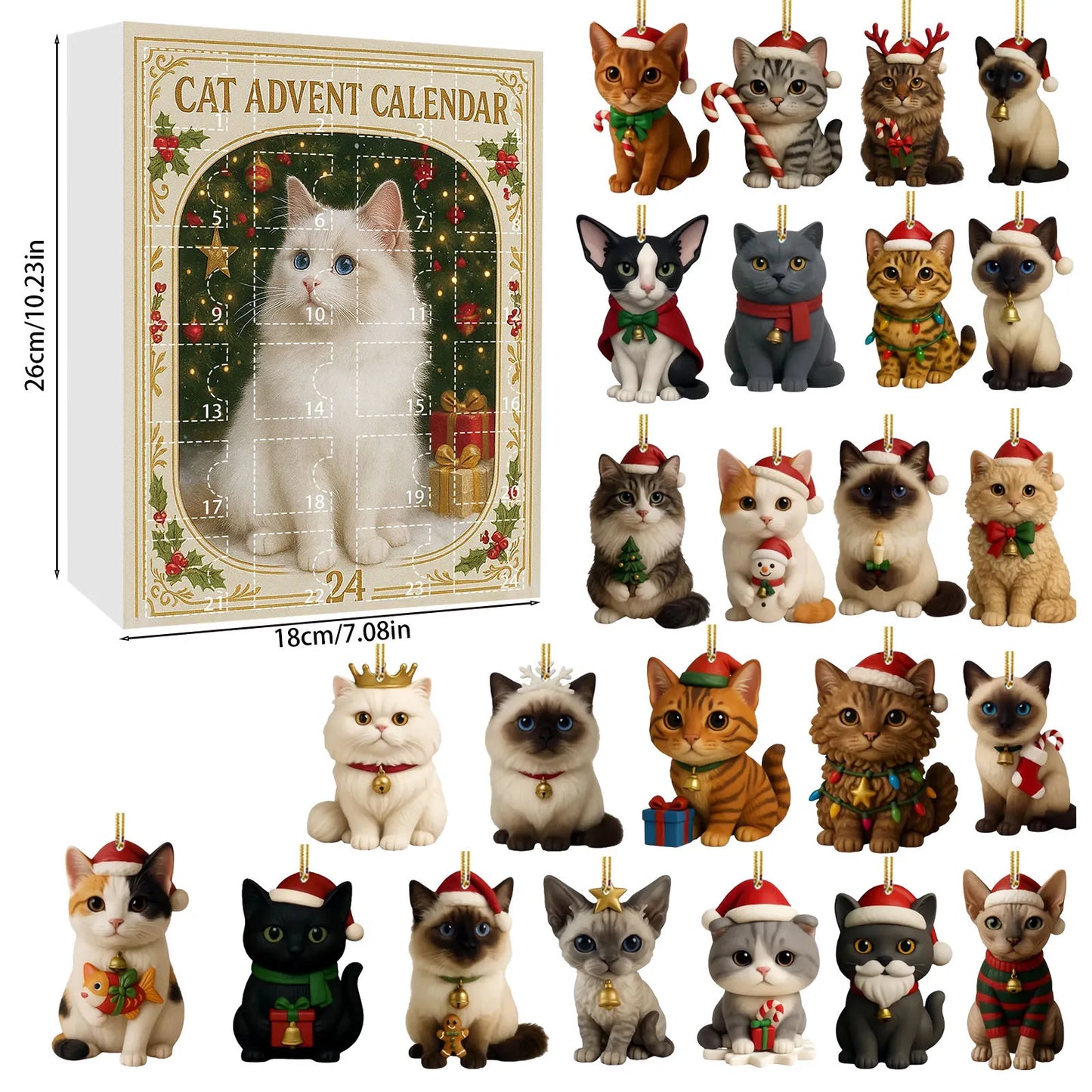 2025 Cat Christmas Countdown Calendar with 24 Ornament 24 Days Christmas Countdown Calendar Xmas Advent Calendar for Xmas Gifts