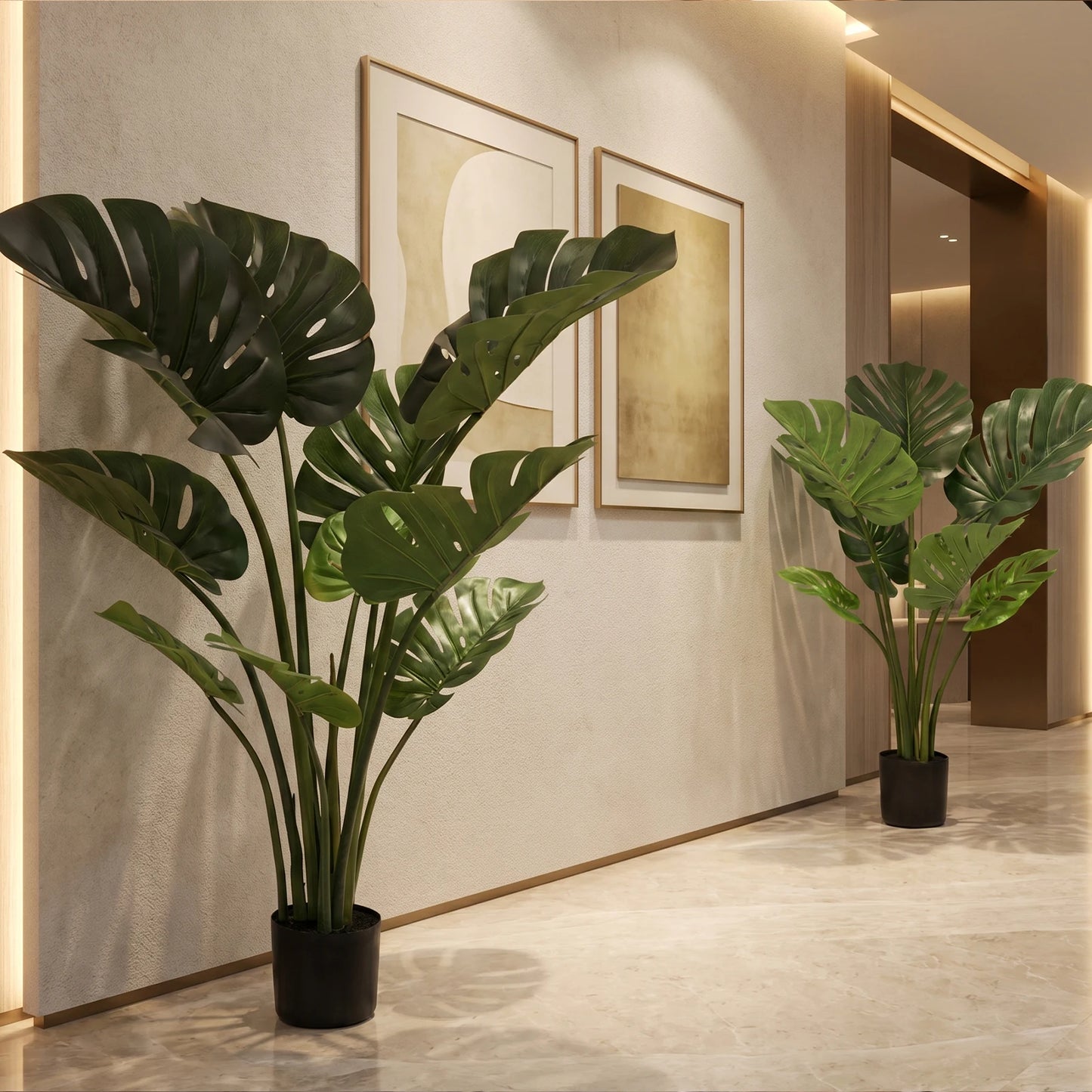 1/2PCS Artificial Monstera Deliciosa Tree, Fake Tropical Palm Plant with Pot, Faux Swiss Cheese Plant for Home Living Room Bedroom Office Decor, Indoor Outdoor Greenery Decoration