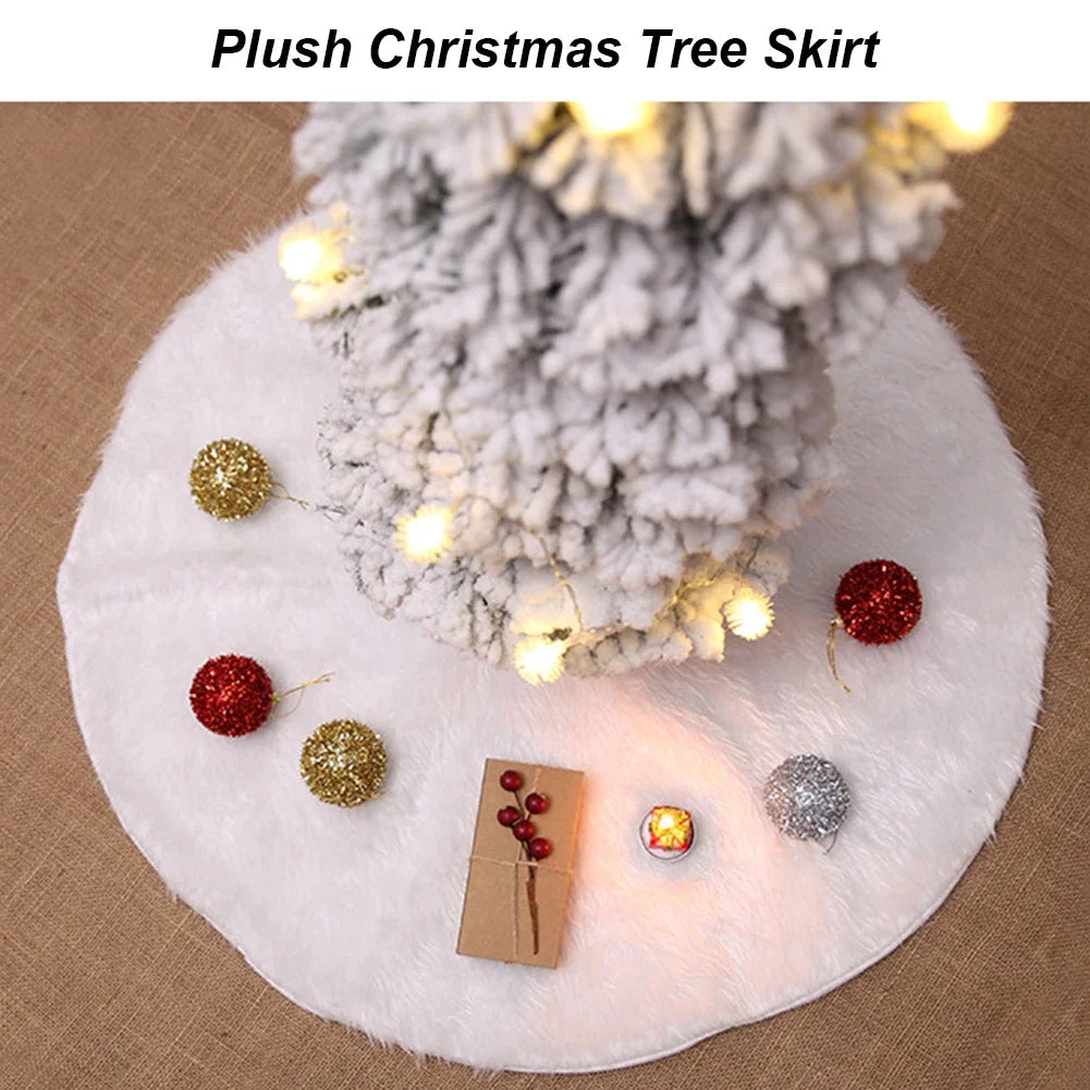 Christmas Tree Skirt Round Faux Fur Christmas Tree Skirt Fluffy Xmas Tree Skirt Decorations for Merry Christmas Party