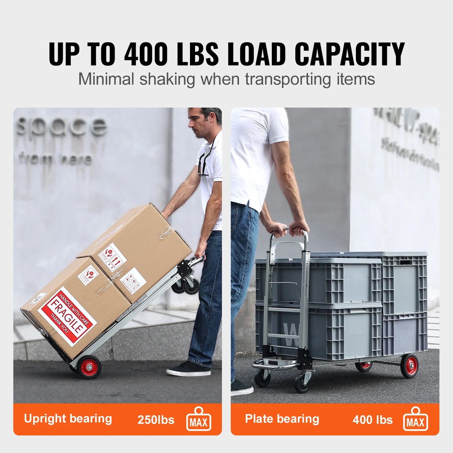 SucceBuy 400lbs Folding Hand Truck Lightweight Dolly with Wheels Foldable Luggage Utility Cart for Transport Moving in Warehouse
