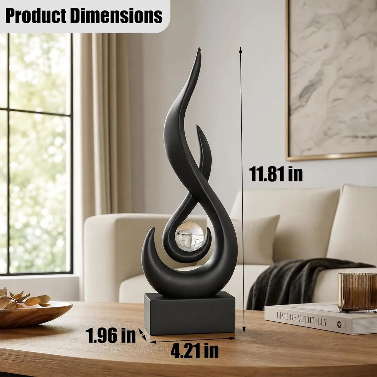 Modern Golden Flame Abstract Sculpture for Home Decor and Living Room