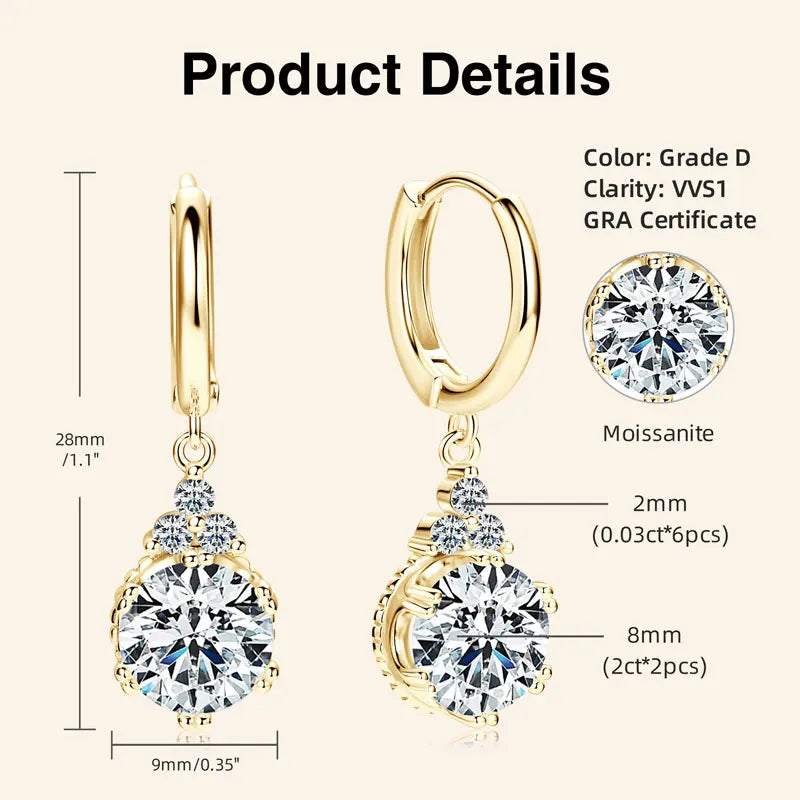 OXTAO Moissanite Big Dangle Hoop Earring 6.5mm/8mm D Color VVS1 for Women 925 Sterling Silver Huggie Earring Luxury Jewelry Gift
