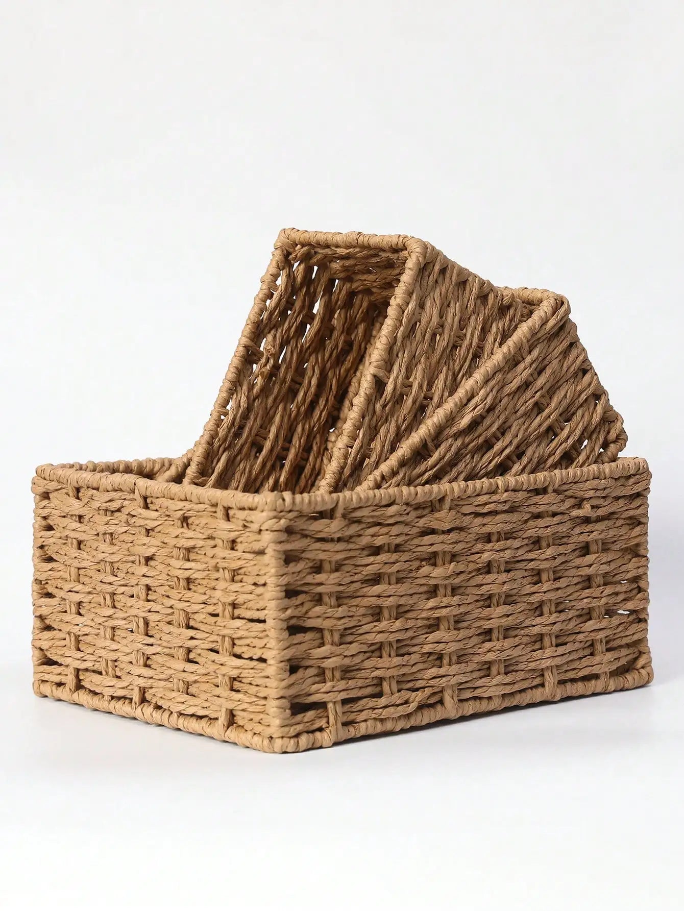 1pc/3pcs Desktop Storage Box, Handmade Rattan Woven Organizer Tray For Cosmetics, Keys, Snacks, Home Living Room, Bedroom, Study, Office, S/M/L Sizes Available,For Back To School
