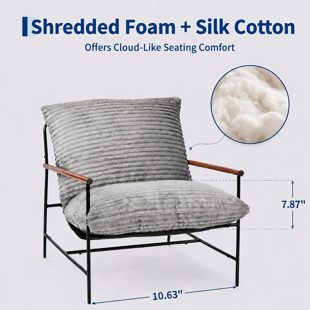 Oversized Accent Chair for Living Room, Deep Seat Corduroy Lounge Reading Chair With Wood Arms, Metal Frame For Bedroom Apartment