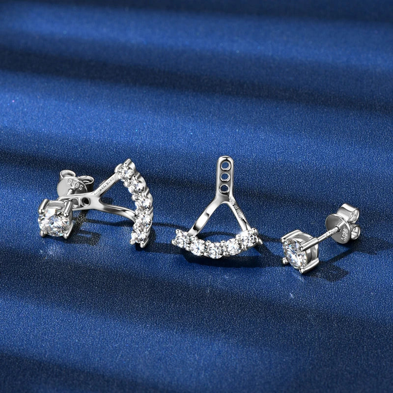 Versatile Earrings Jacket for Women 925 Sterling Silver Moissanite Front Back Double Sided Stud Earrings Temperament Jewelry